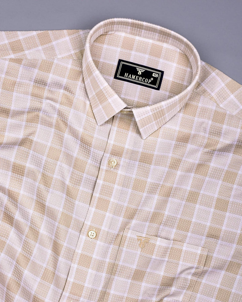 Obrov Cream With White Waffle Dobby Check Shirt