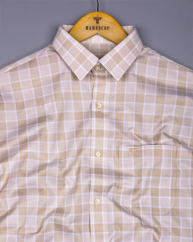 Obrov Cream With White Waffle Dobby Check Shirt