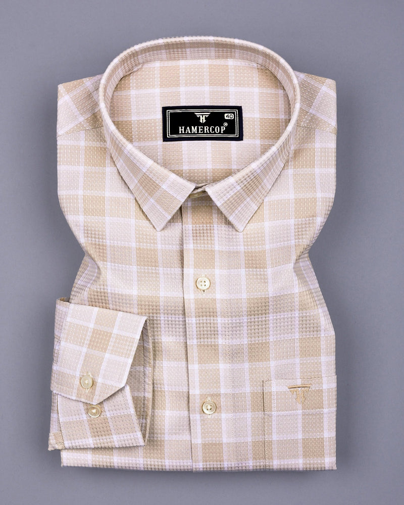 Obrov Cream With White Waffle Dobby Check Shirt