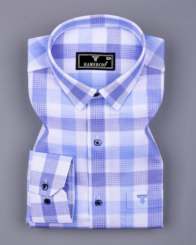 Resen Blue With White Waffle Dobby Check Shirt