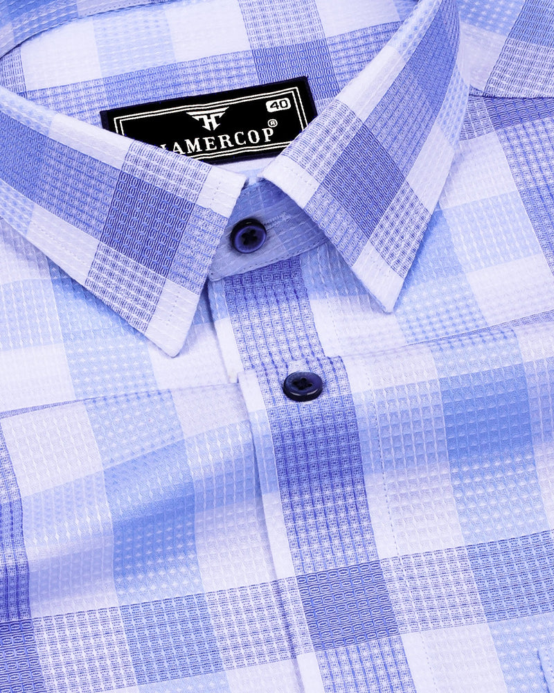 Resen Blue With White Waffle Dobby Check Shirt