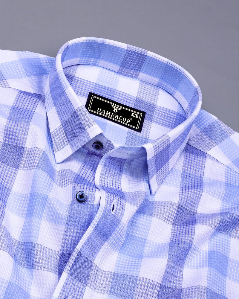 Resen Blue With White Waffle Dobby Check Shirt