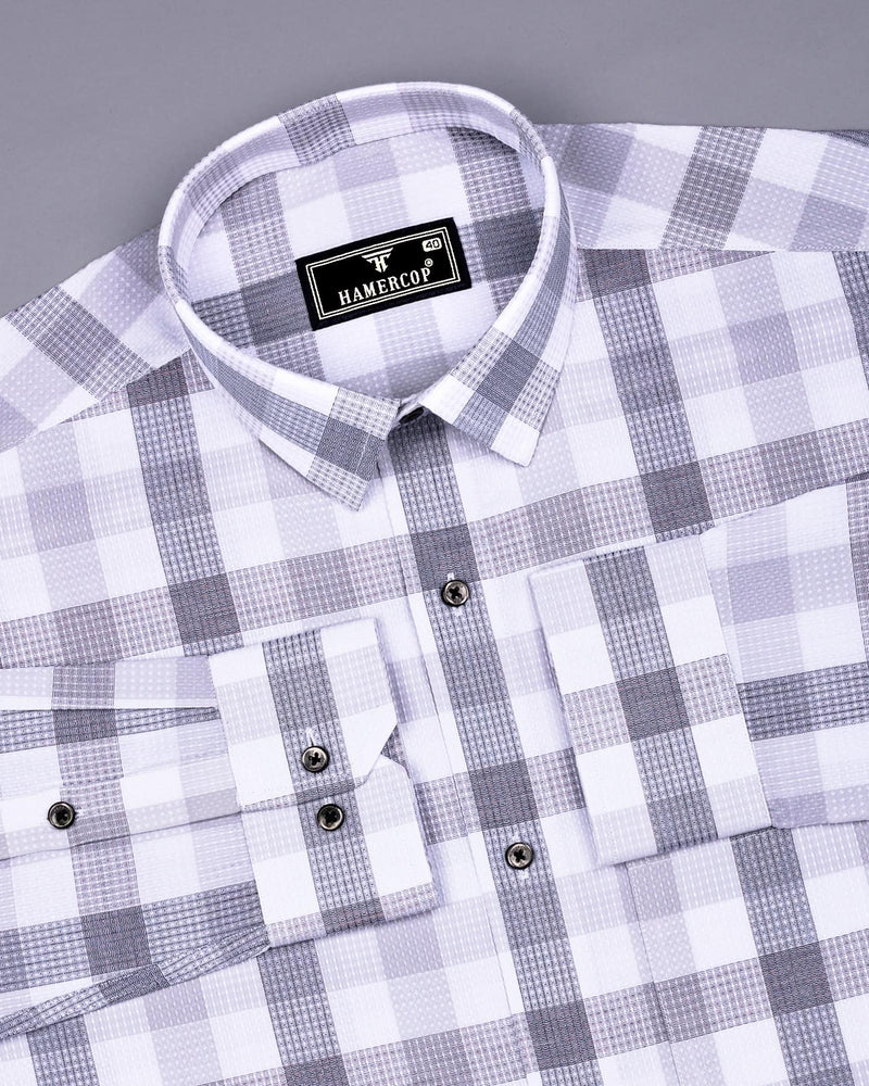 Resen Gray With White Waffle Dobby Check Shirt