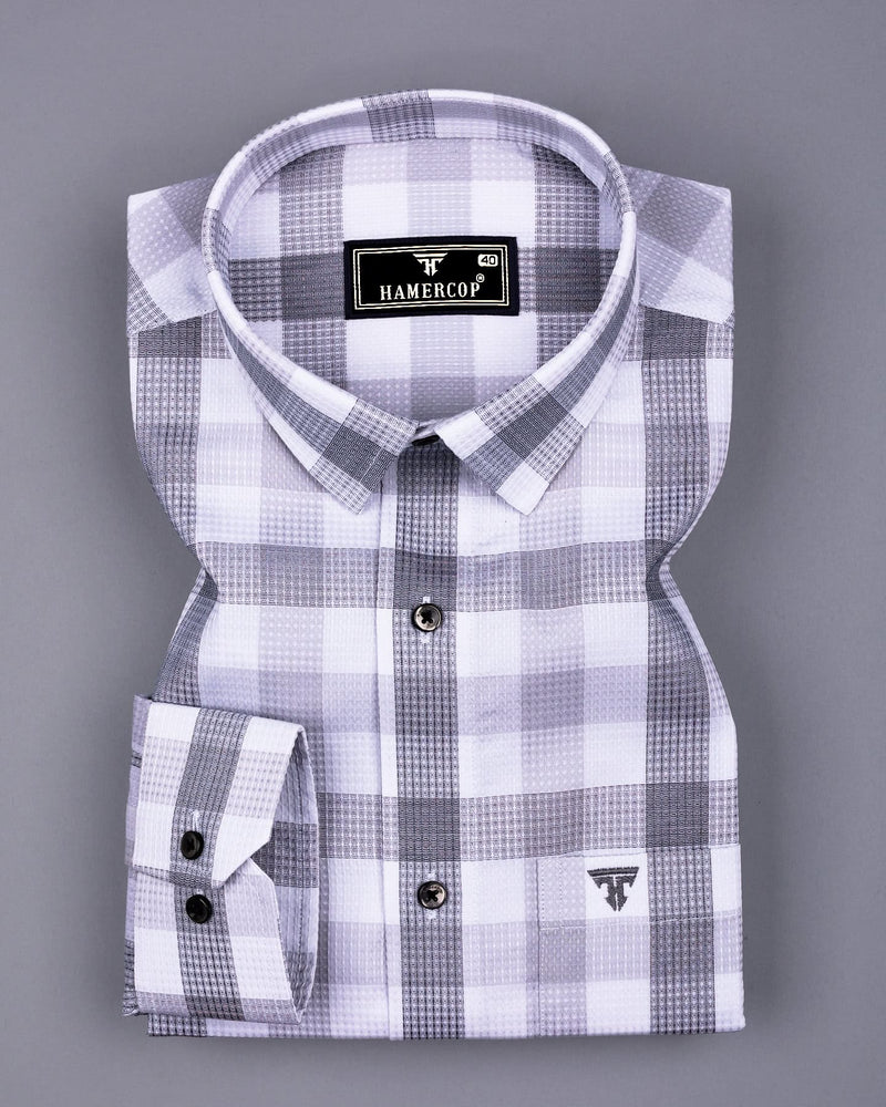 Resen Gray With White Waffle Dobby Check Shirt