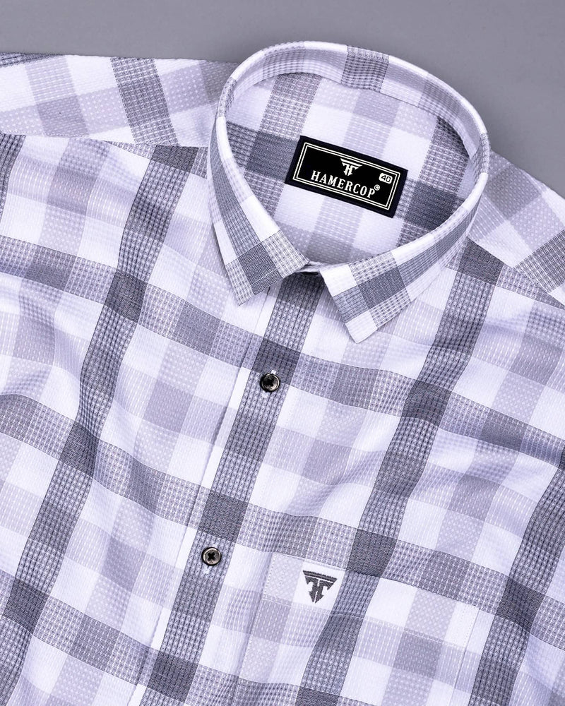 Resen Gray With White Waffle Dobby Check Shirt