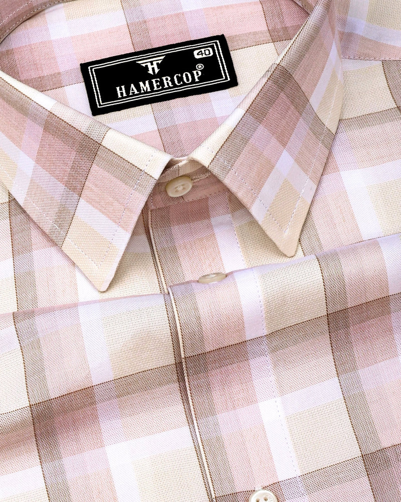 Pescara Cream With Brown Check Premium Cotton Shirt