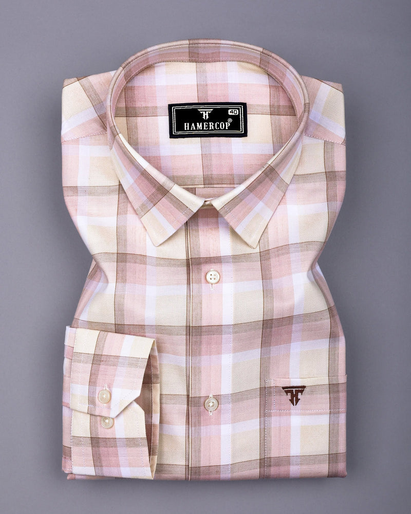 Pescara Cream With Brown Check Premium Cotton Shirt