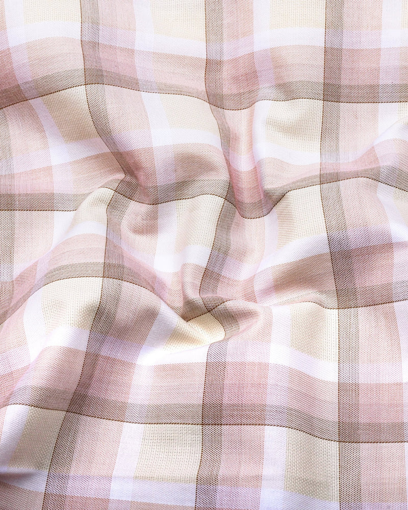 Pescara Cream With Brown Check Premium Cotton Shirt