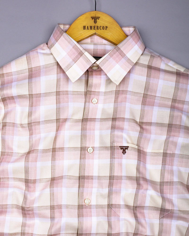 Pescara Cream With Brown Check Premium Cotton Shirt
