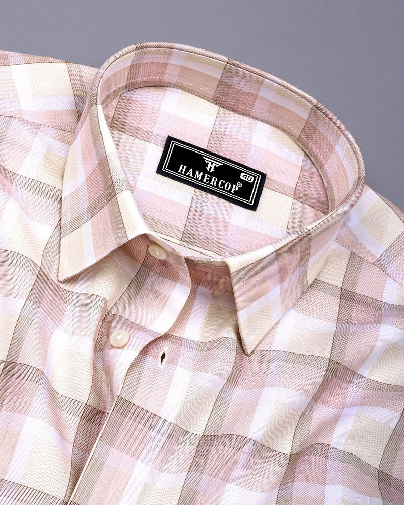 Pescara Cream With Brown Check Premium Cotton Shirt