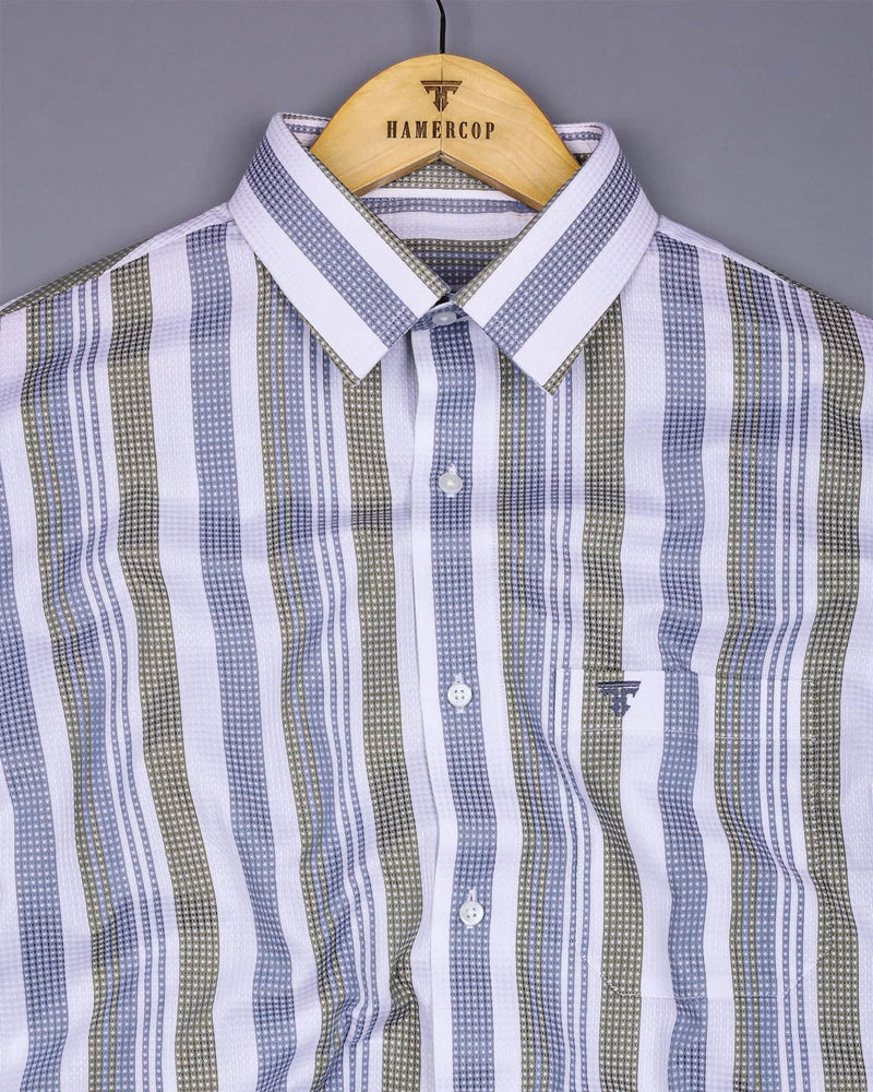 Barcilona Green With Gray Dobby Stripe Cotton Shirt