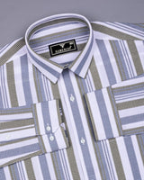 Barcilona Green With Gray Dobby Stripe Cotton Shirt