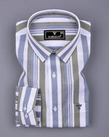 Barcilona Green With Gray Dobby Stripe Cotton Shirt