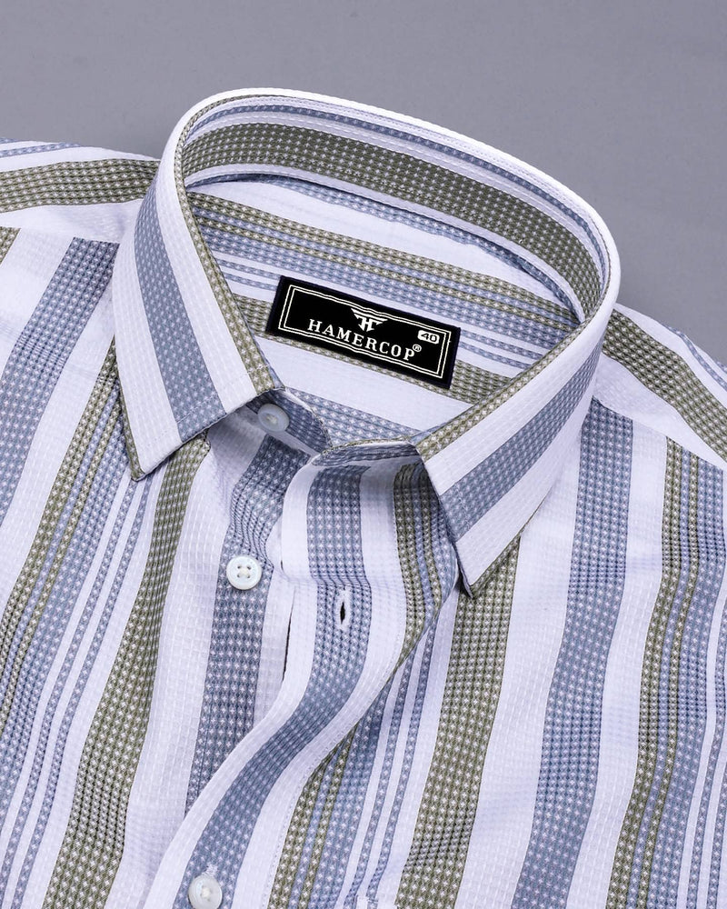 Barcilona Green With Gray Dobby Stripe Cotton Shirt