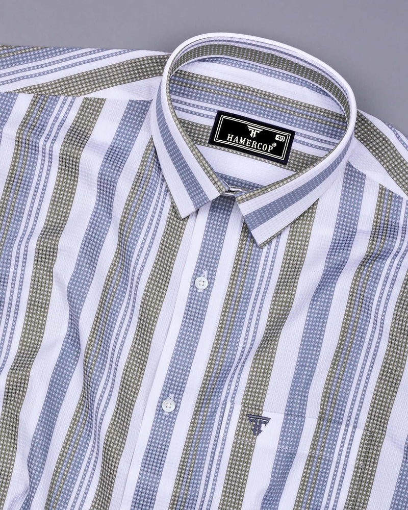 Barcilona Green With Gray Dobby Stripe Cotton Shirt