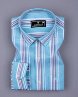 Barcilona Aqua Blue With Gray Dobby Stripe Cotton Shirt