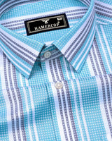 Barcilona Aqua Blue With Gray Dobby Stripe Cotton Shirt