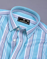 Barcilona Aqua Blue With Gray Dobby Stripe Cotton Shirt