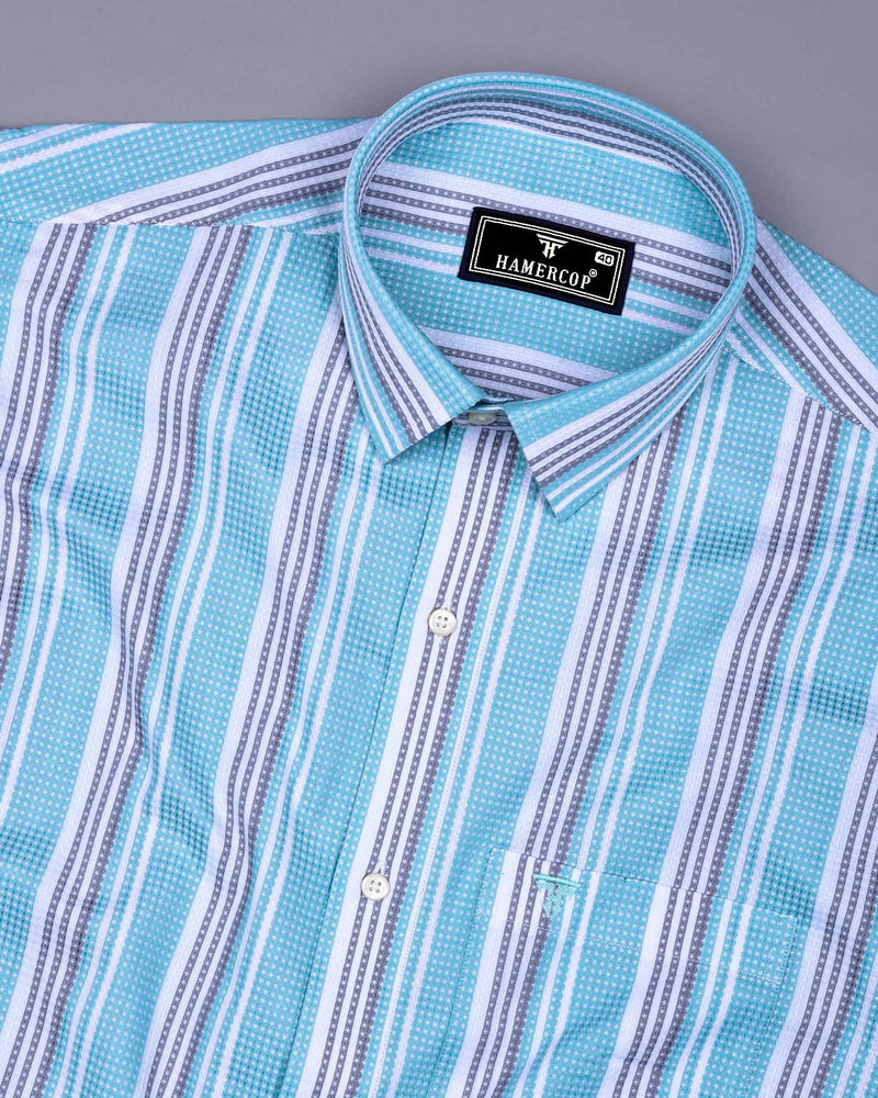 Barcilona Aqua Blue With Gray Dobby Stripe Cotton Shirt