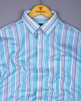 Barcilona Aqua Blue With Gray Dobby Stripe Cotton Shirt