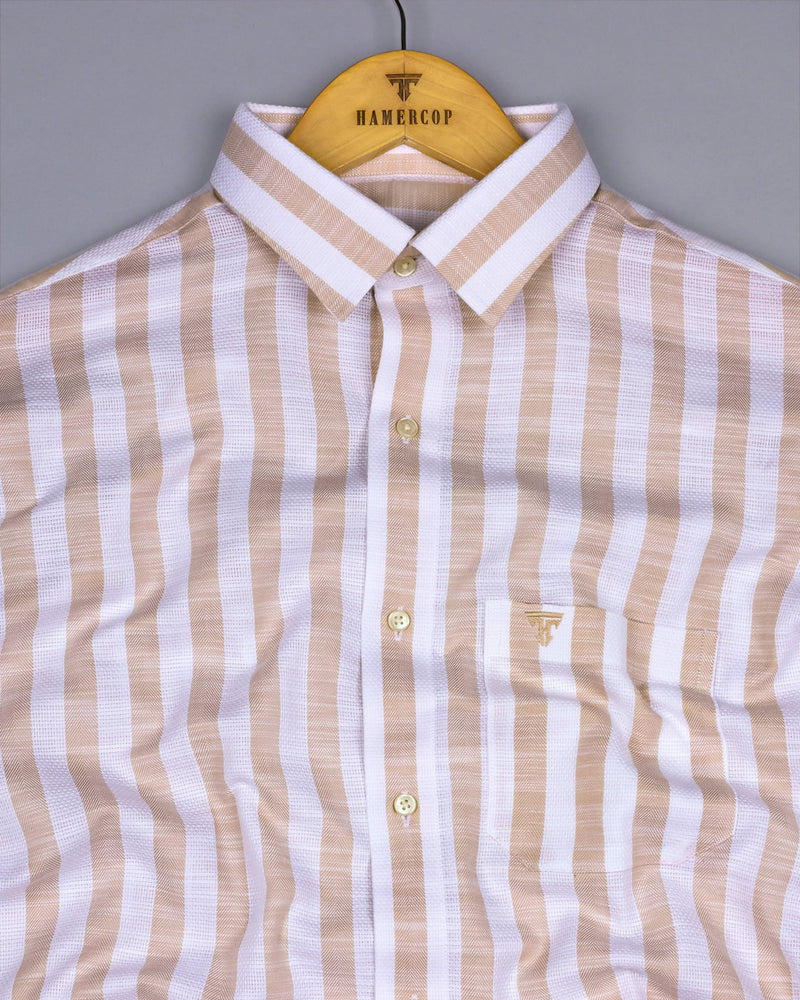 Vimcy Cream With White Dobby Stripe Cotton Shirt