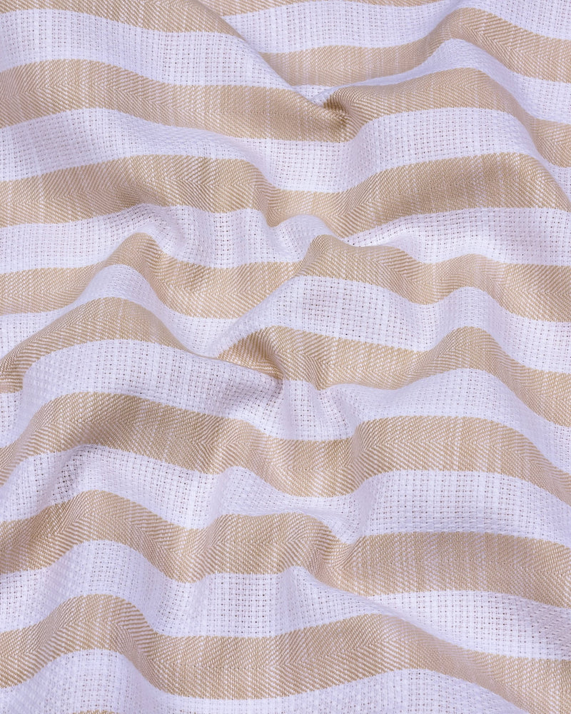 Vimcy Cream With White Dobby Stripe Cotton Shirt