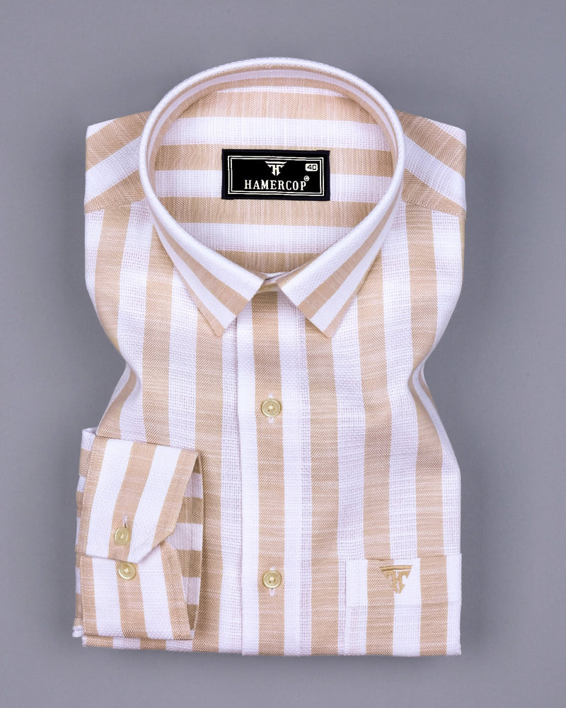 Vimcy Cream With White Dobby Stripe Cotton Shirt