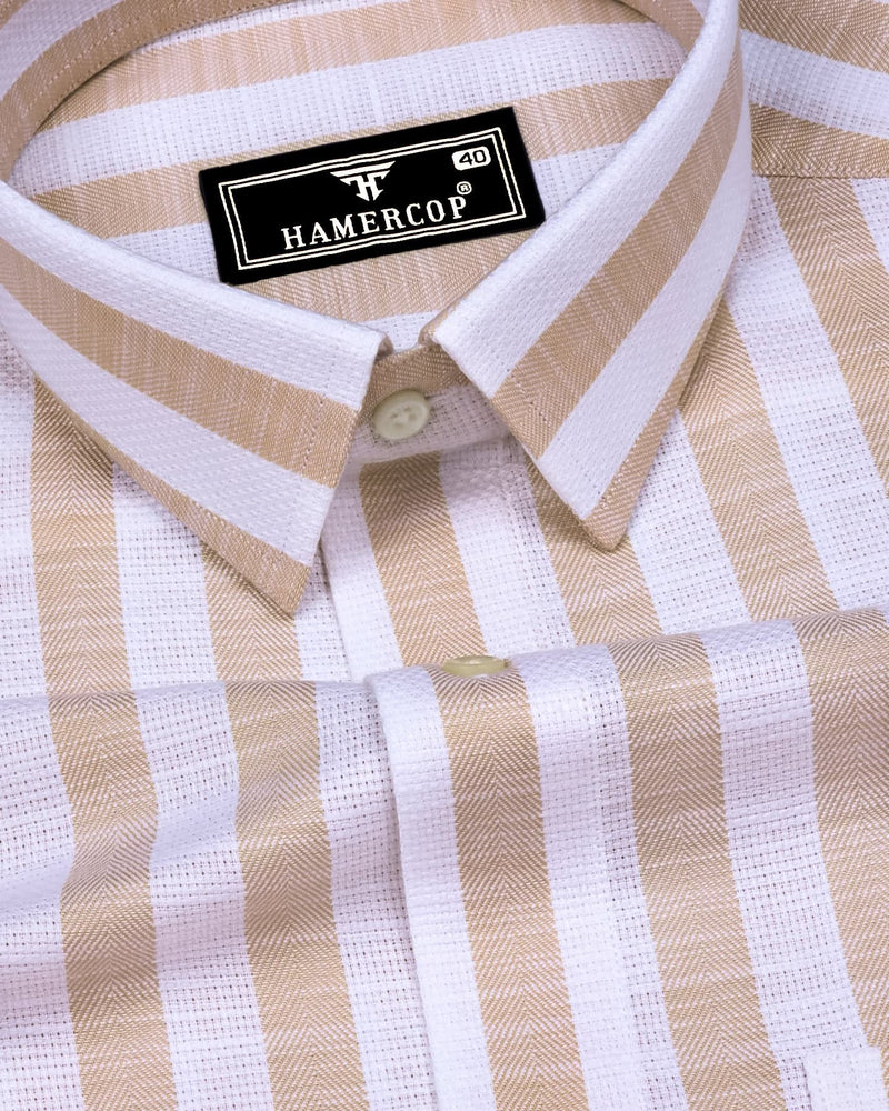 Vimcy Cream With White Dobby Stripe Cotton Shirt