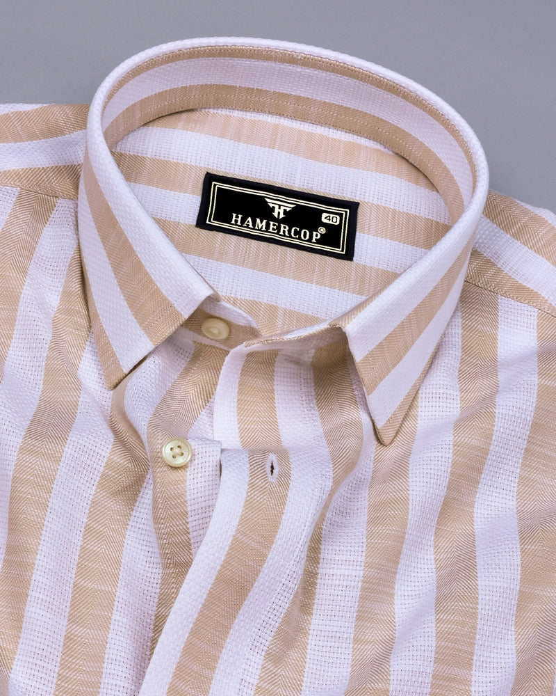 Vimcy Cream With White Dobby Stripe Cotton Shirt