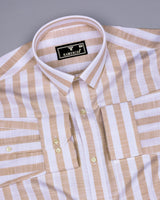 Vimcy Cream With White Dobby Stripe Cotton Shirt