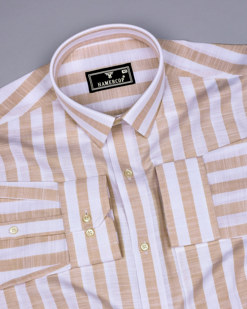 Vimcy Cream With White Dobby Stripe Cotton Shirt