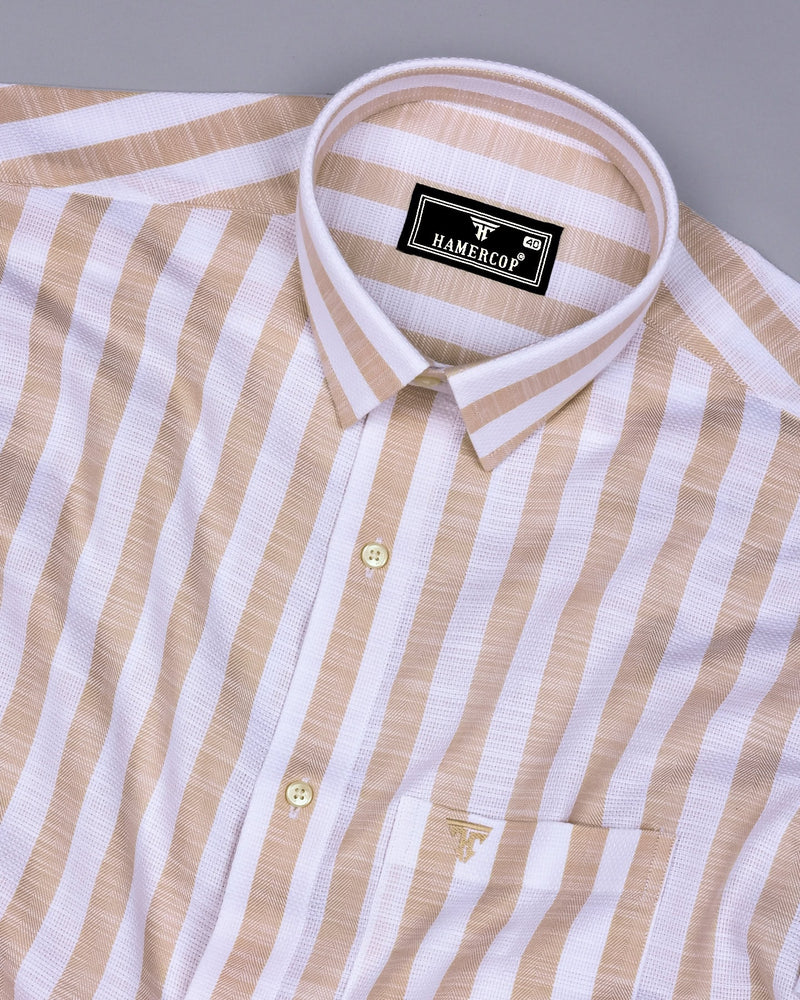 Vimcy Cream With White Dobby Stripe Cotton Shirt