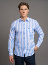Vimcy Blue With White Dobby Stripe Cotton Shirt