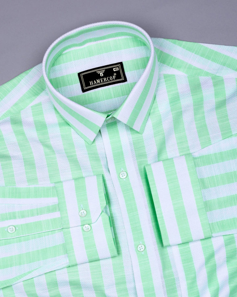 Vimcy Green With White Dobby Stripe Cotton Shirt