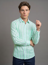 Vimcy Green With White Dobby Stripe Cotton Shirt