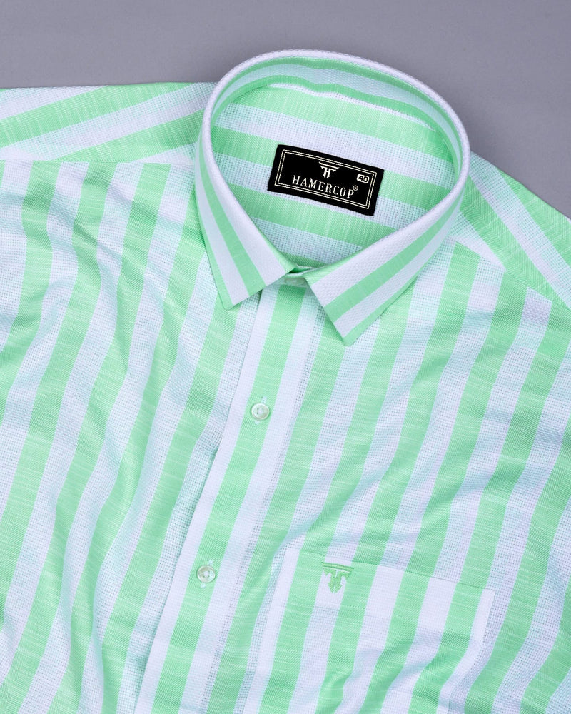 Vimcy Green With White Dobby Stripe Cotton Shirt