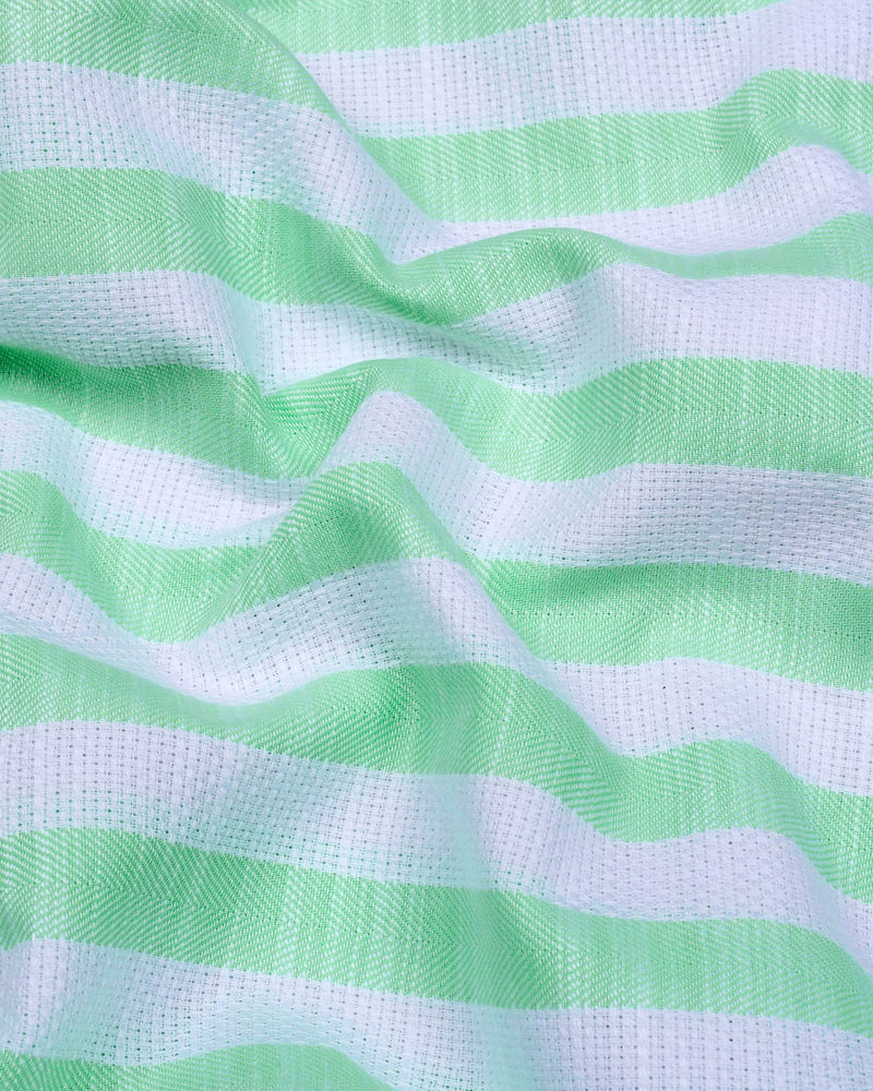 Vimcy Green With White Dobby Stripe Cotton Shirt