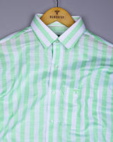 Vimcy Green With White Dobby Stripe Cotton Shirt