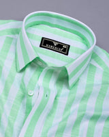 Vimcy Green With White Dobby Stripe Cotton Shirt