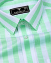 Vimcy Green With White Dobby Stripe Cotton Shirt