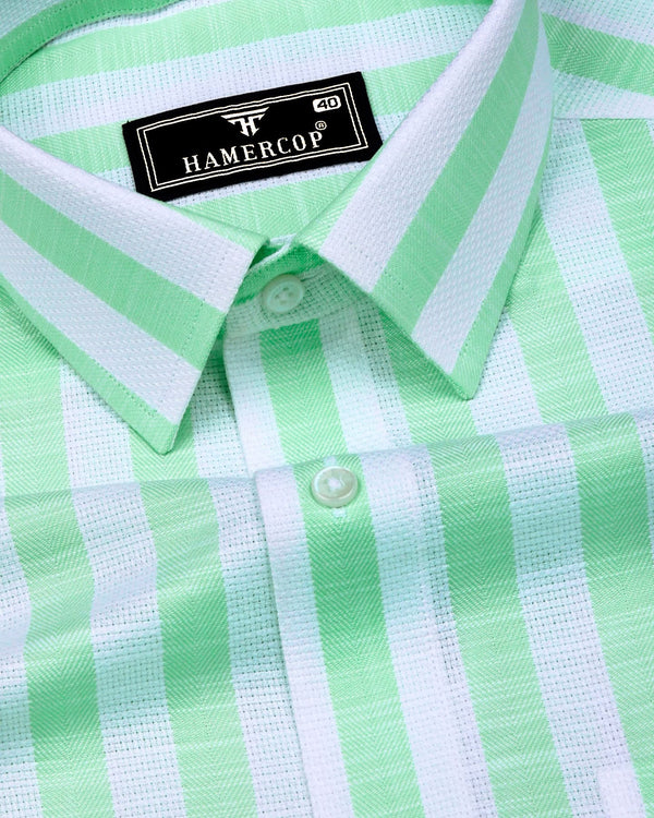 Vimcy Green With White Dobby Stripe Cotton Shirt