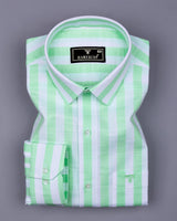 Vimcy Green With White Dobby Stripe Cotton Shirt