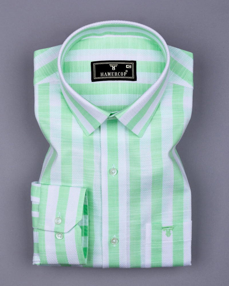 Vimcy Green With White Dobby Stripe Cotton Shirt