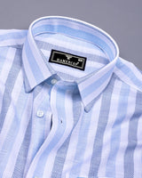 Cento Blue With White Stripe Dobby Cotton Shirt