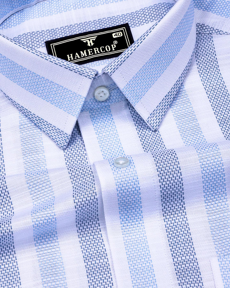 Cento Blue With White Stripe Dobby Cotton Shirt