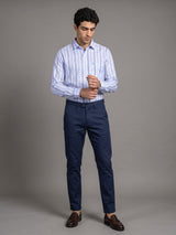 Cento Blue With White Stripe Dobby Cotton Shirt