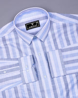 Cento Blue With White Stripe Dobby Cotton Shirt