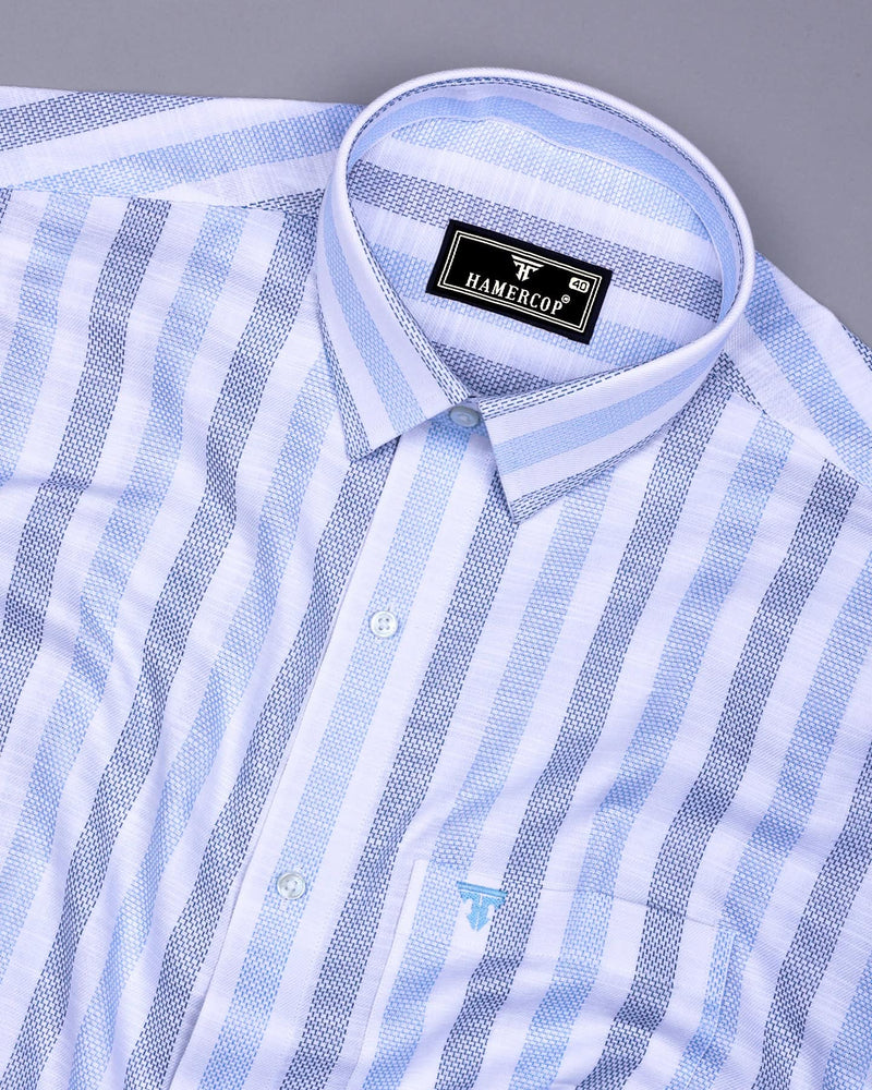 Cento Blue With White Stripe Dobby Cotton Shirt