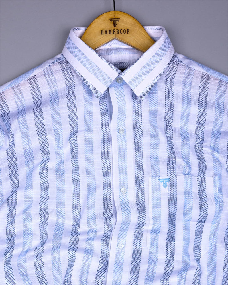 Cento Blue With White Stripe Dobby Cotton Shirt