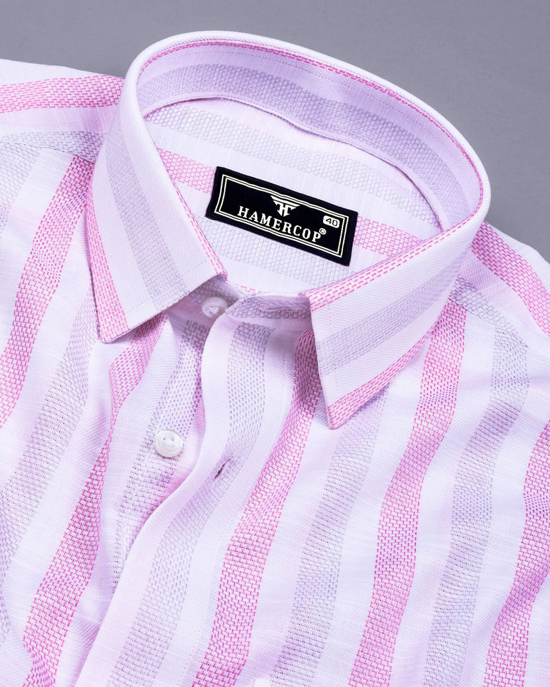 Cento Pink With White Stripe Dobby Cotton Shirt